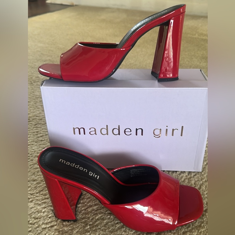 Madden Girl Glossy Red Block Heels